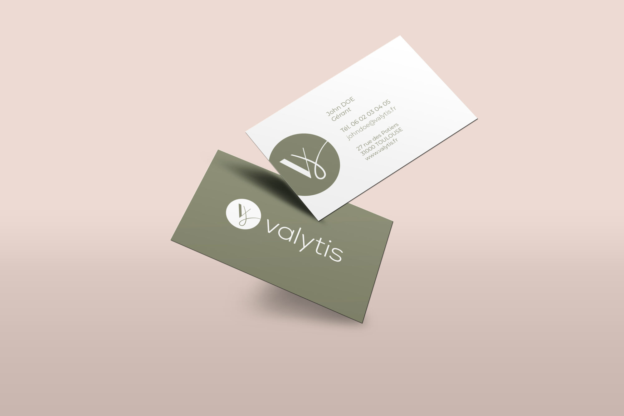 Maquette de cartes de visite Valytis, agence de communication Toulouse
