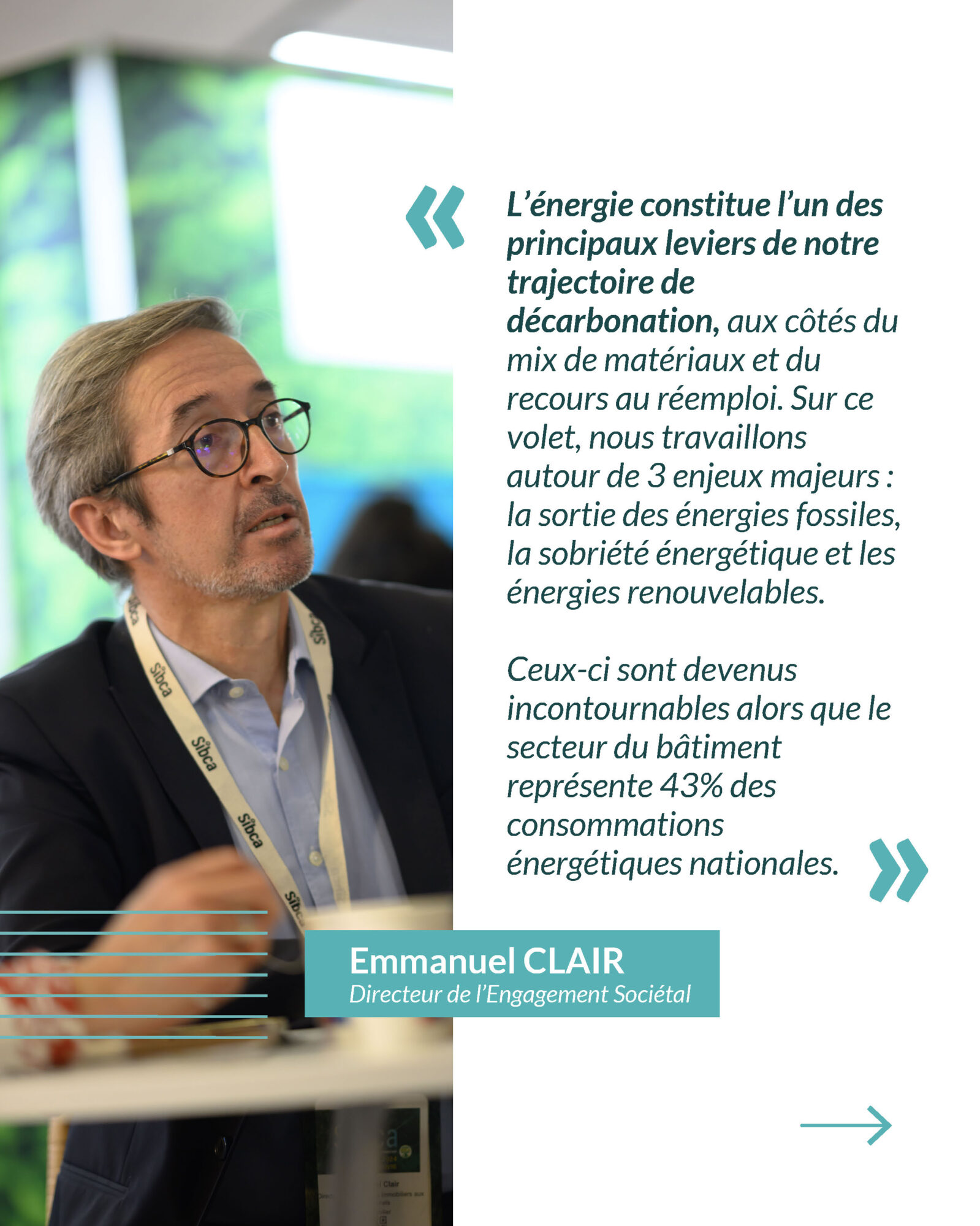Portrait d’Emmanuel Clair évoquant la décarbonation du bâtiment